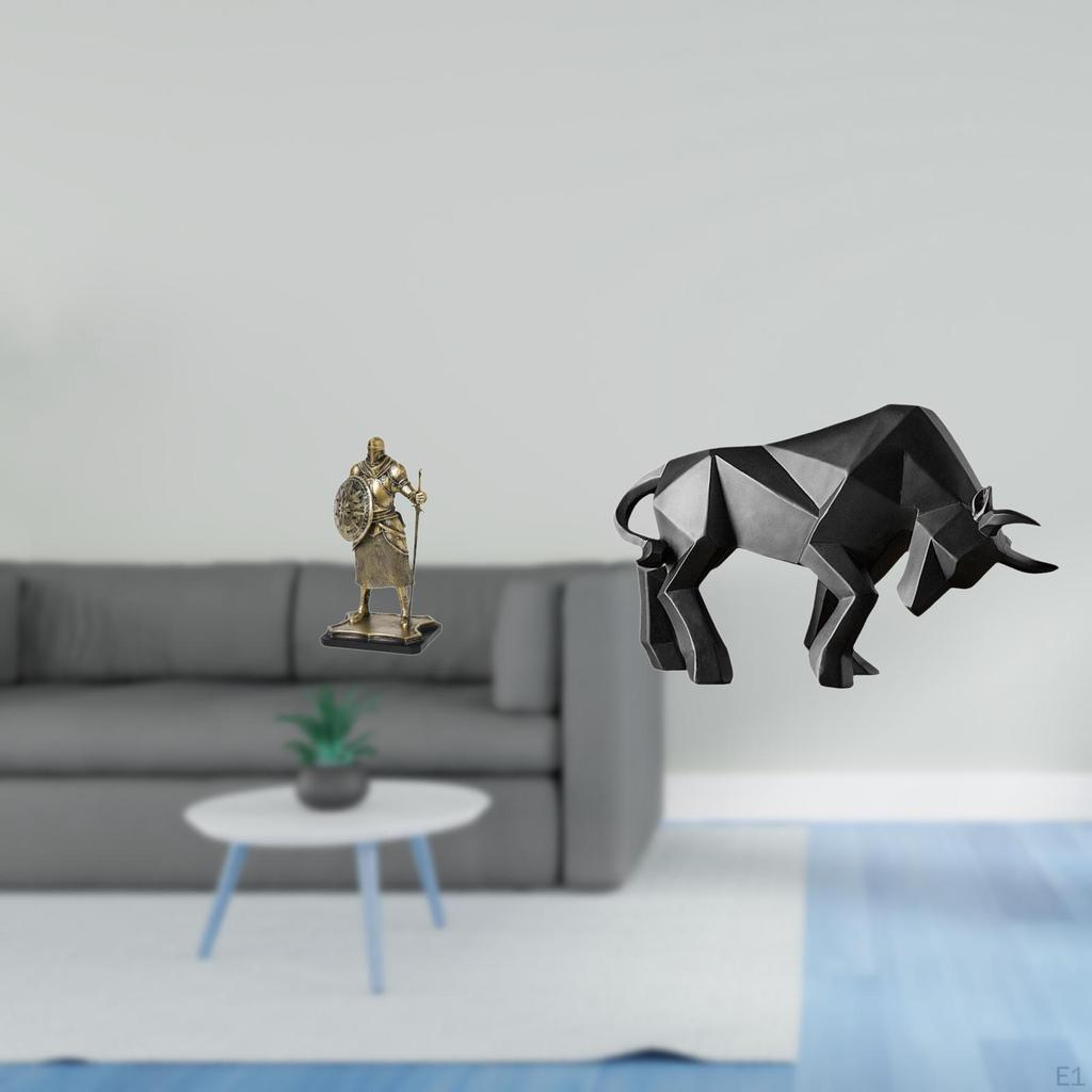 European Knight Bull Sculpture Desktop Ornament Creative Statue Decorative Figurine for Entryway