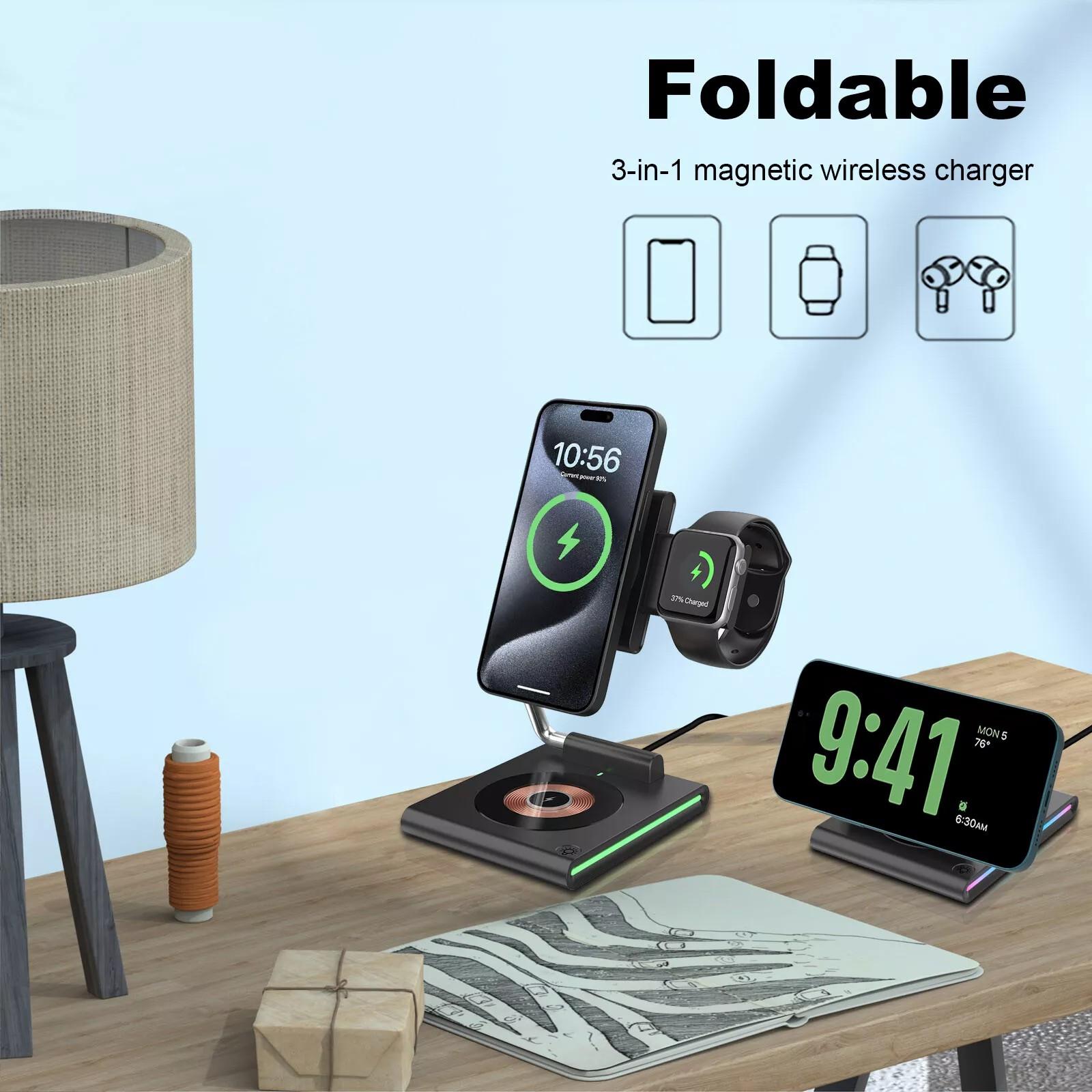 

KTM8 For iPhone/iWatch/AirPods 3-in-1 Wireless Charging Stand 15W Magnetic Wireless Charger