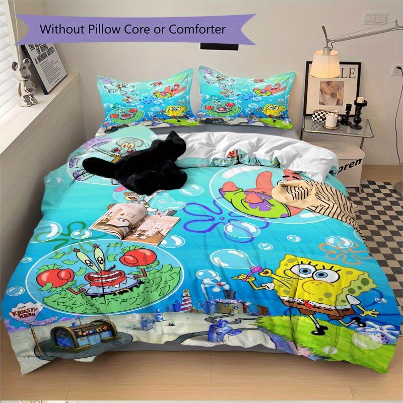 3pcs SpongeBob Bubble Fun Printed Quilt Set Soft and Comfortable Quilt Cover for Bedroom, Guest Room F080