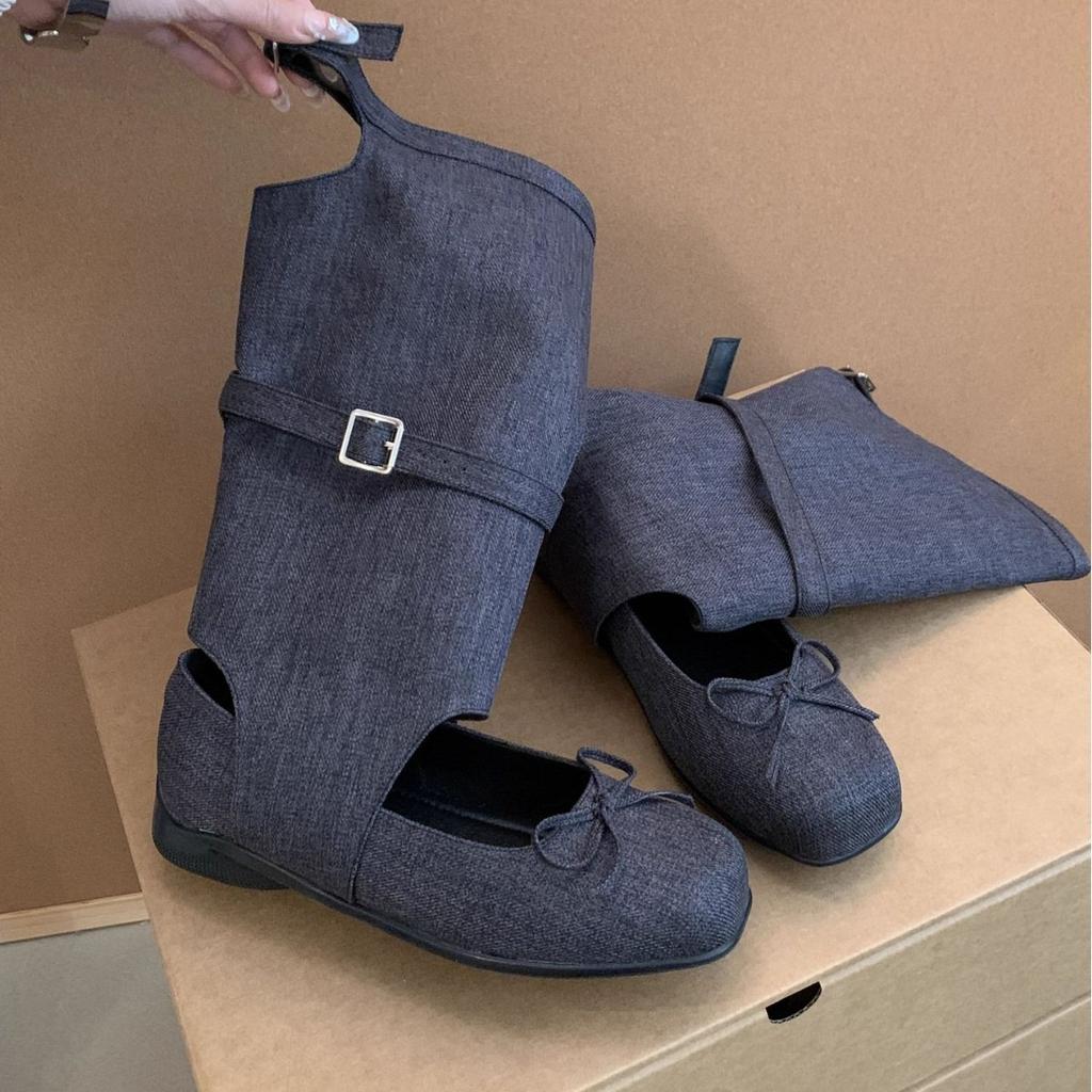 Korean niche pleated stacked pants tube cool boots women's summer thin hollow breathable ballet style high-top cowboy short boots