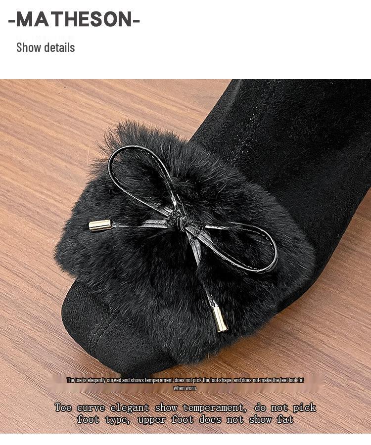 Autumn/Winter 2025 Women's Fur Velvet Stretch Chunky Heel Short Sock Boots