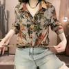 Fashionable Retro Printed Chiffon Blouses 2024 Summer New Women's Polo Neck Button Loose Simple Commute 3/4 Sleeve Shirts Tops