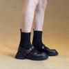 2025 Women's Retro Preppy Knitted Ankle Boots - Slimming, Versatile Loafer Sock Boots in British Style Leather