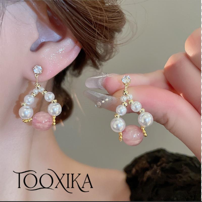 

Tooxika Циркон треугольные круглые серьги из смолы с жемчугом и бусинами персонализированные высококачественные серьги французские легкие роскошные серьги