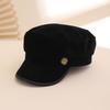 Korean Style Simple Side Metal Tag Leather Trim Newsboy Cap, Vintage British Flat Top Beret Hat, Daily Wear Accessories