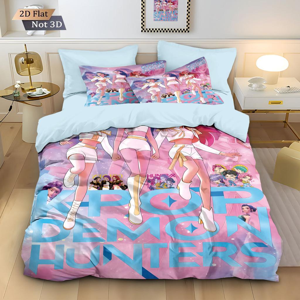3pcs/set K-Pop Bedding Set Demon Hunters Colorful Print Polyester Student Dormitory Bed Sheet Duvet Cover Kid Gift Home Textile