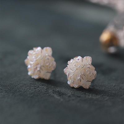 2023 Trendy White Rose Flower Acrylic Stud Earrings with S925 Silver Needle