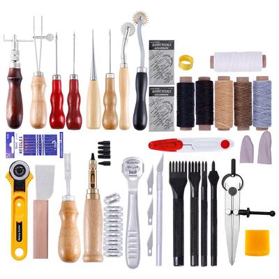 Kit de herramientas artesanales de cuero, herramientas para coser a mano, materiales para tallado, silla de montar, accesorios para manualidades de cuero, herramientas de cuero DIY