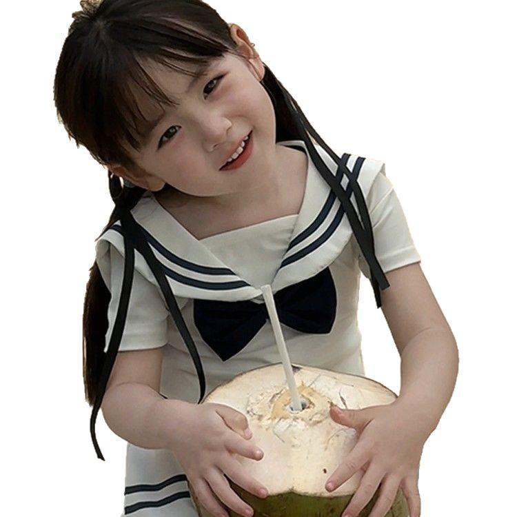 Mädchen 2025 Koreanischer Off-White Badeanzug mit Rock - Stilvolle Sommer-Strandbekleidung