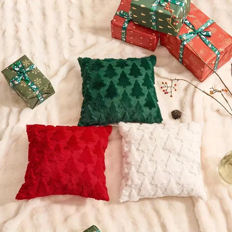 Plush Christmas Pillow Cover Embroidered Decorative Cushion Case Soft Throw Pillowcase for Sofa Living Room No Pillow Core
