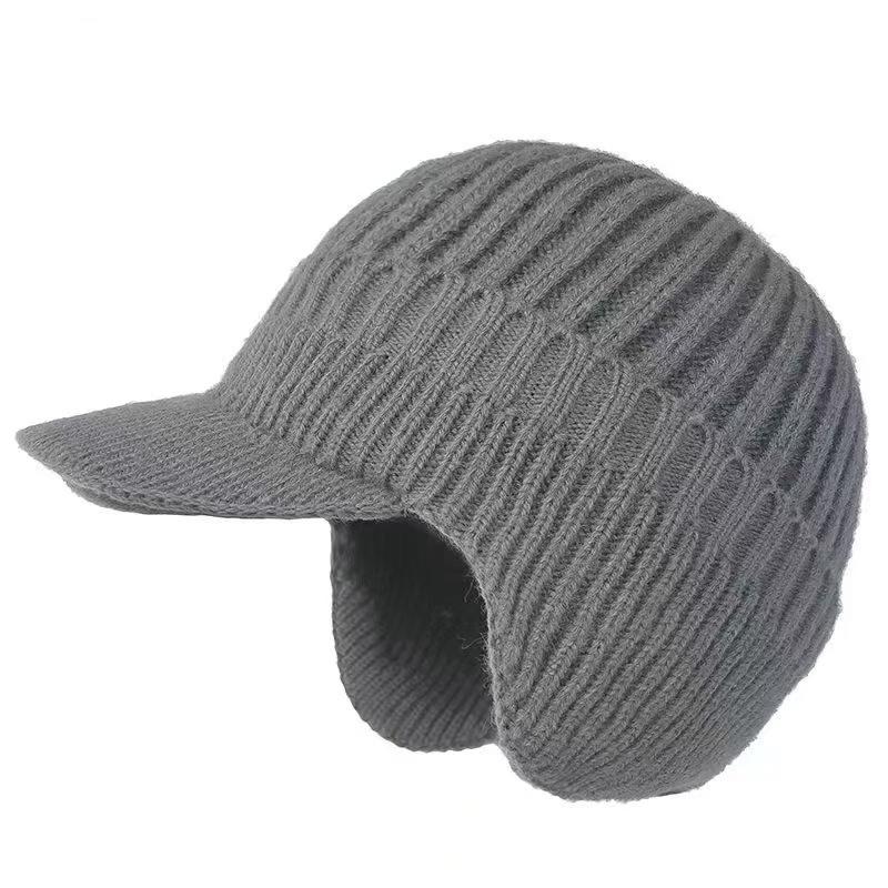Winter Warm Knitted Beanie With Brim And Ear Flap Warm Fleece Lined Beret Cap For Men For Outdoor Cycling Warm Daily Commuting