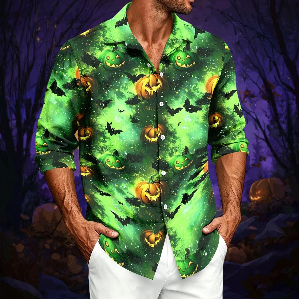 Herren Freizeit Langarmshirt mit Halloween-Print für Frühling, Sommer und Herbst