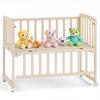Portable Wooden Bedside Bassinet Newborn Baby Crib with Adjustable Side And Wheels Pine Co-Sleeping Crib for Parents