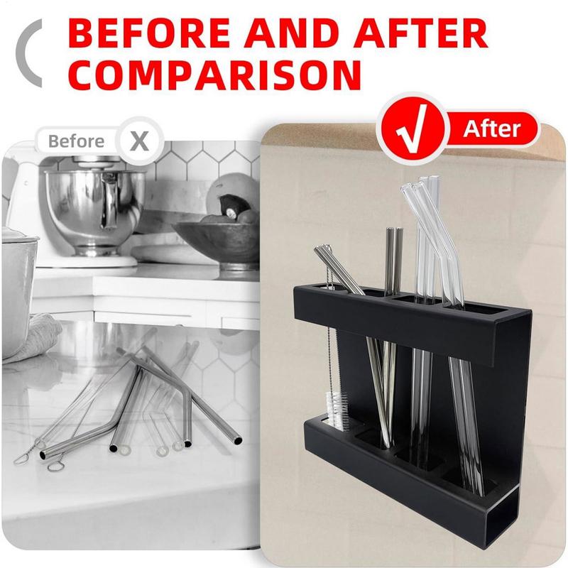 Straw Organizer for Cabinet Straw Kitchen Dispenser with Draining Chopstick Organization storage Rack for Home Hotel