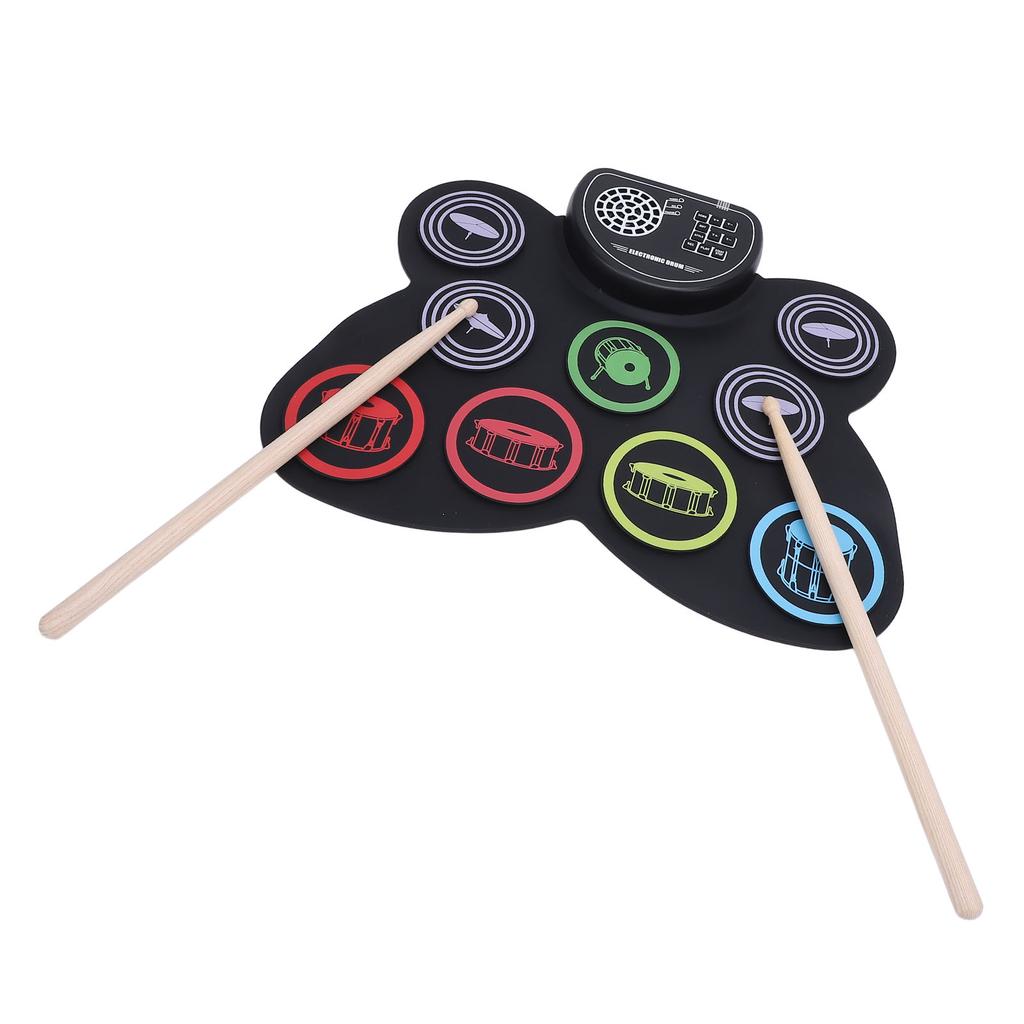 Electronic Drum Set Rechargeable 9 Pads Portable Roll Up Drum Pad Kit With Pedals Drumsticks Dual Speaker