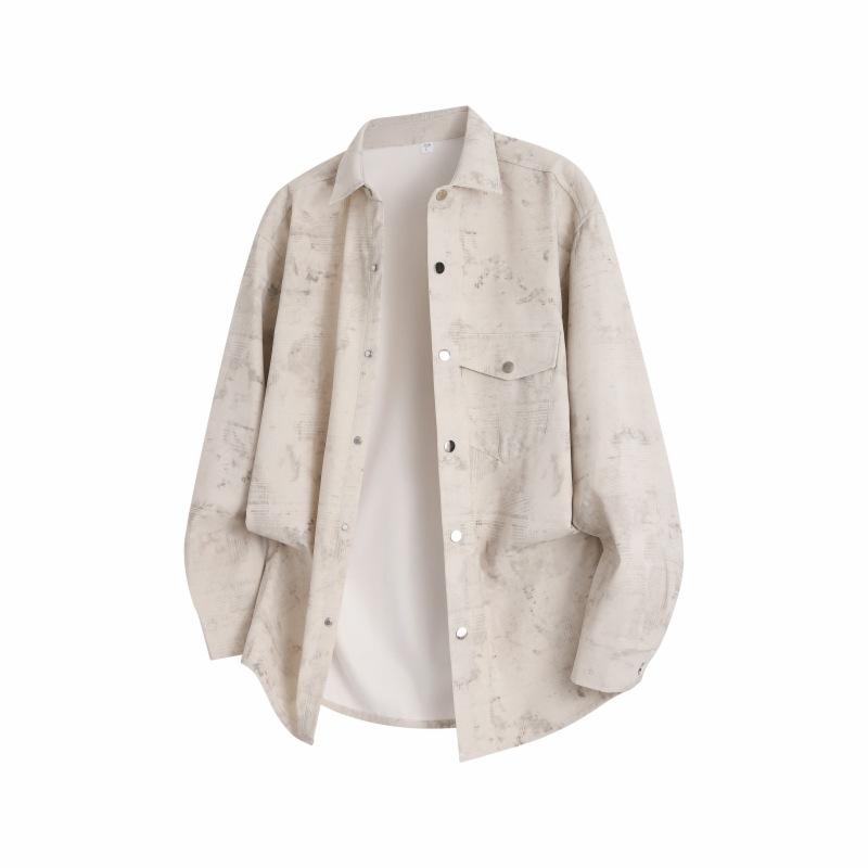 Autumn Men'S Printed Long Sleeve Lapel Shirt Green Men'S Casual Loose Shirt Jacket