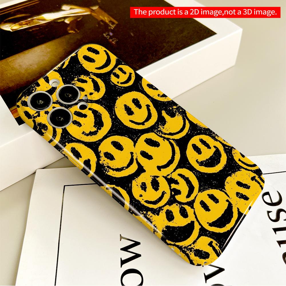 Yellow Smiley Face Pattern Phone Case All Inclusive Film Hard Phone Case, Compatible with iPhone 18 Pro Max 17 16 15 14 13 12 11