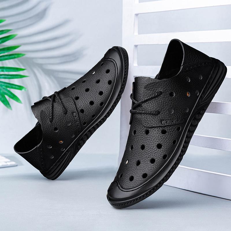 Summer Breathable Genuine Leather Shoes Outdoor Men Retro Wide Feet Soft Leather Soft Sole Handmade Comfort Luxury Oxford Shoes