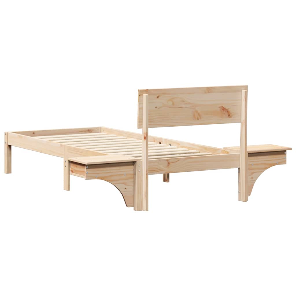 Brown Bed Frame with Headboard 75 x 190 cm Solid Pine Wood