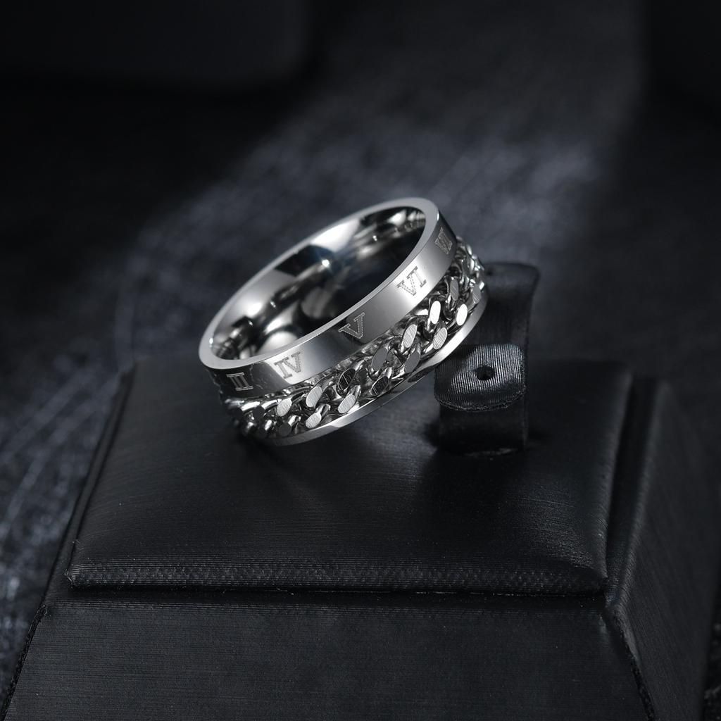 European and American Roman Numeral Ring, Rotatable Chain Ring, Stress-reducing Men's Hand Jewelry