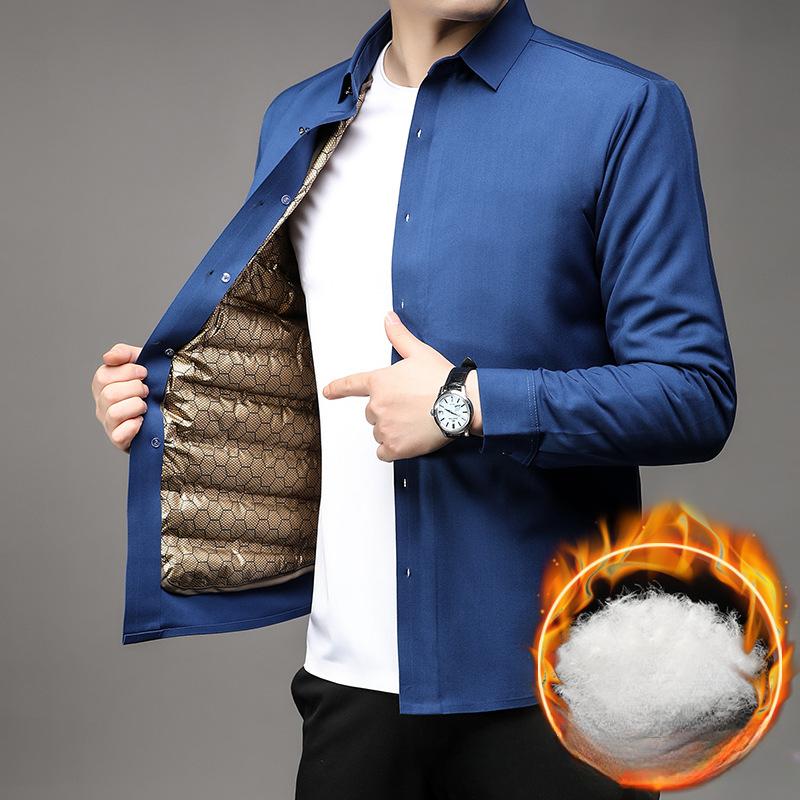 

Новинка осень и зима плюс бархат черный золотой гусиный пух теплый кардиган мужская рубашка толстое зимнее пальто для папы пуховик 4XL