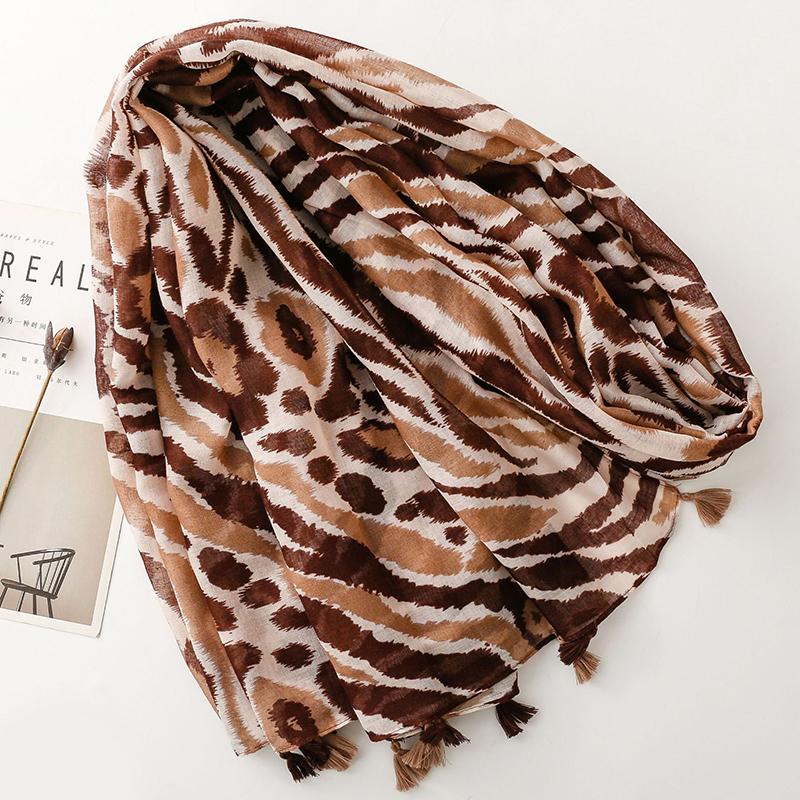 88*180cm Luxury Leopard Print Ladies Soft Women Viscose Scarf Female Cotton Linen Feeling Shawl Tassel Four Seasons Muslim Hijab
