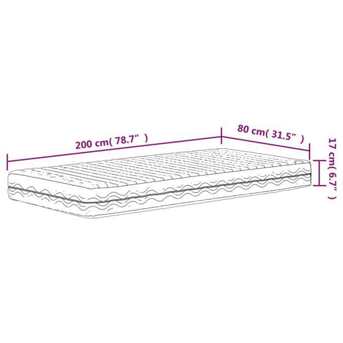 VidaXL Matelas en mousse blanc 80x200 cm dureté H2 H3 356338