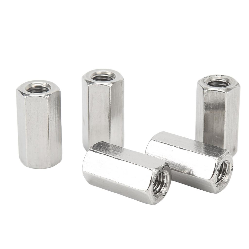 5PCS M10 Hex Coupling Nut Stainless Steel Rustproof Silver Connector Nut for Bolts Studs