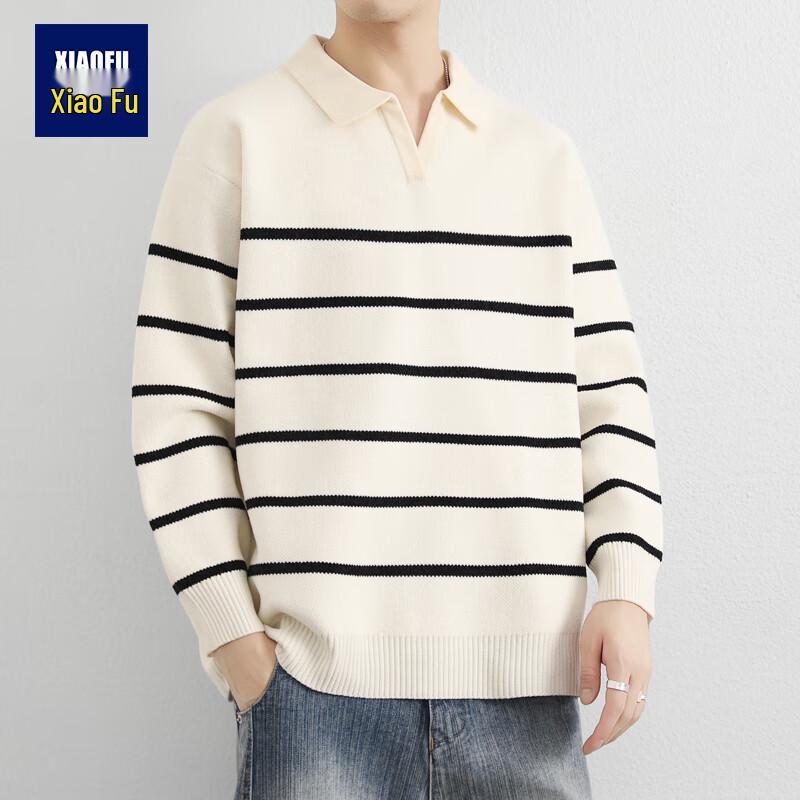 Men's Premium Horizontal Stripe Turn-Down Collar Sweater