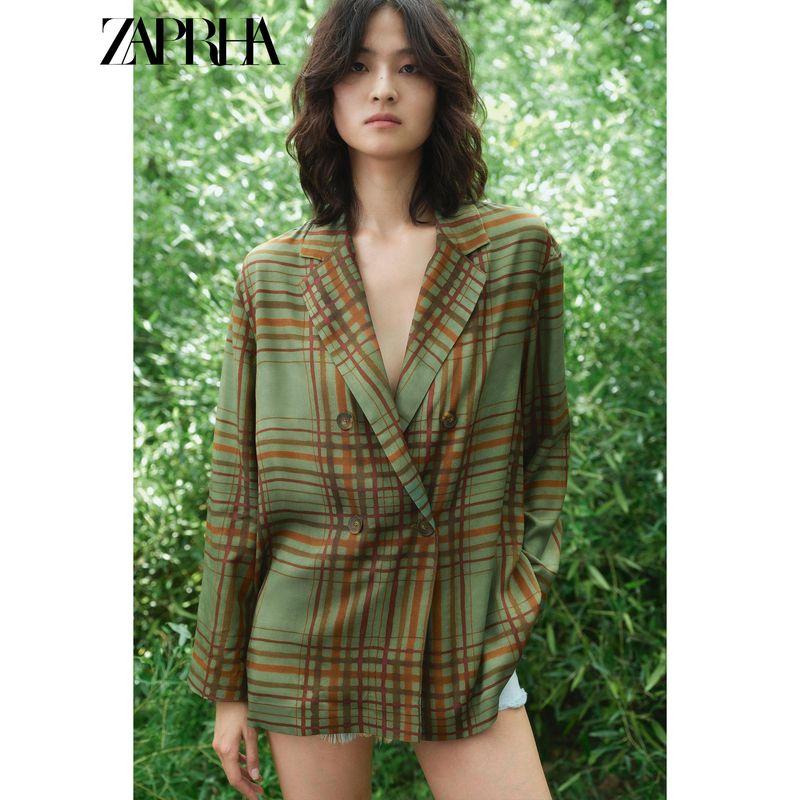 Zaprha 2025 Autumn New Double Button Plaid Draping Effect Lapel Long Sleeve Blazers 8383032