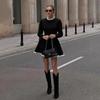 2024 European & American Vintage Long-Sleeved Lace Knitted Dress for Autumn/Winter