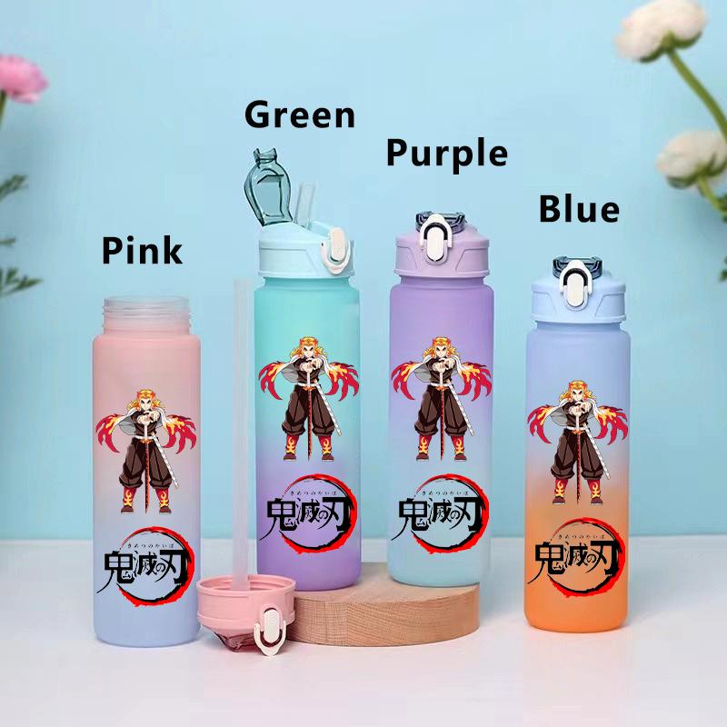 750ML Demon Slayer Cartoon Plastic Gradient Water Cup Portable Leak Proof Water Bottle Student Outdoor Sports Travel Water Cup