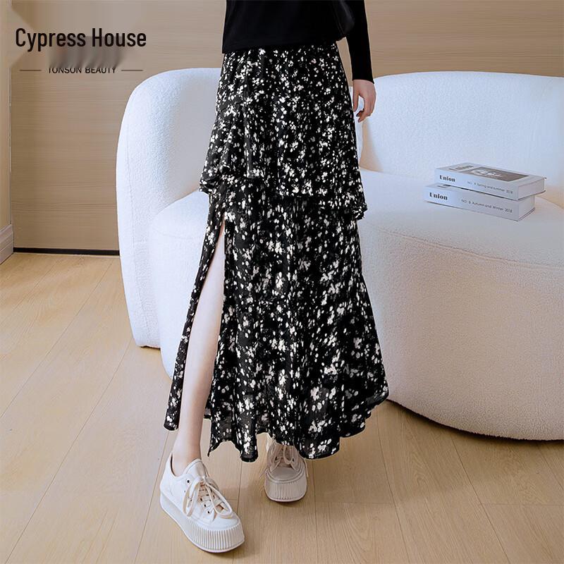 Шелковая юбка-миди А-силуэта с цветочным принтом и оборками по подолу XL