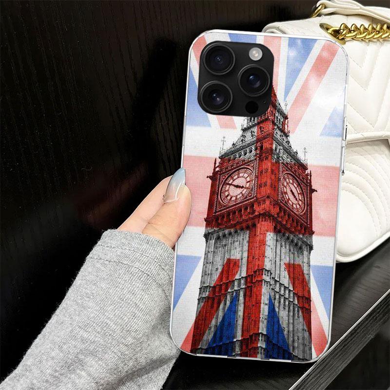 Custodia Bandiera Union Jack Inghilterra UK per iPhone 17 Air 16 16E 15 14 11 Pro Max Cover Morbida per Telefono 12 13 Mini 7 SE 2020 8 Silicone Nero