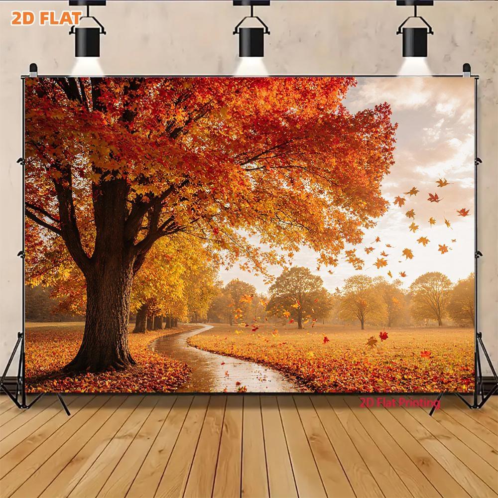 2D Plane 1 Piece of Autumn Field Tree-lined Path Background Fabric. Suitable for Decoration Home Decoration.
