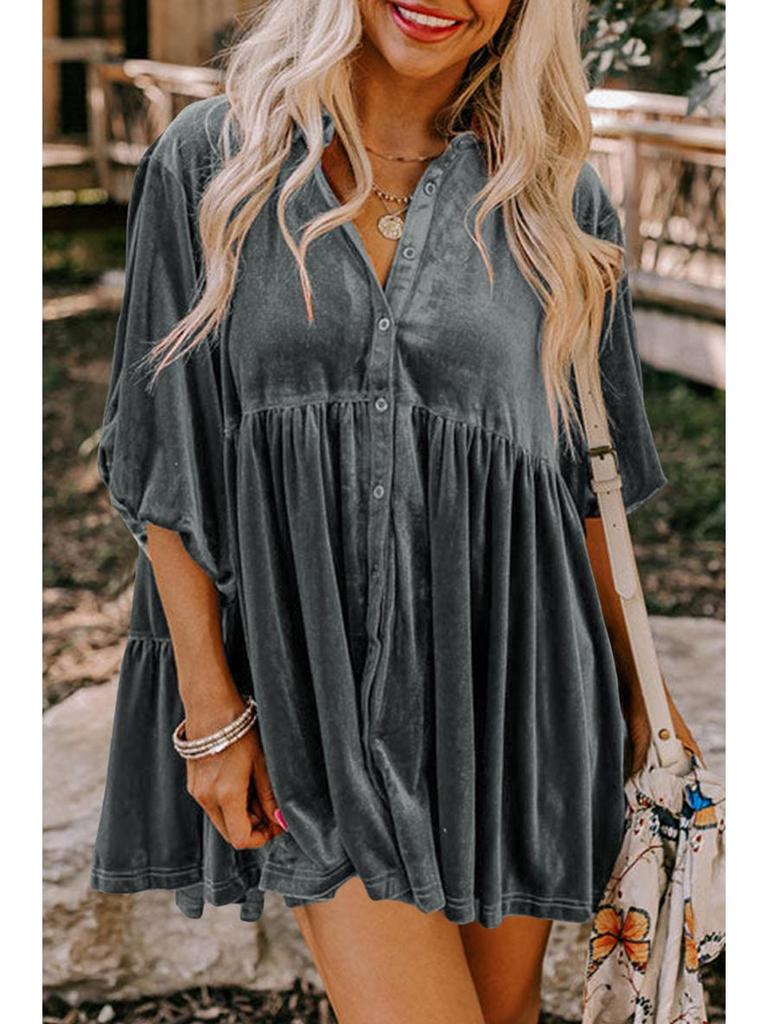 2025 Autumn Women's Solid Velvet Single-Breasted Pleated Long Sleeve Shirt - European and American Style