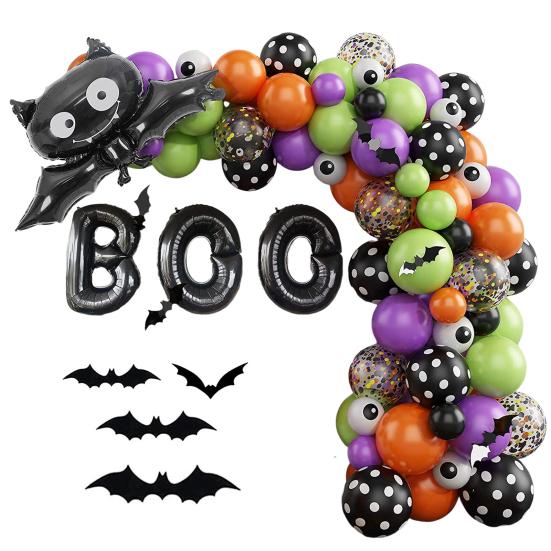 Halloween Balloon Arch Kit Black Orange Purple Green Latex Balloons Eye Balloons with Foil Balloon Halloween Party Decoration