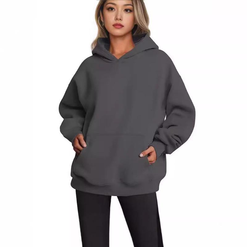 Hooded Cotton Hoodie Casual Pocket Top Women's Loose Solid Color Pullover Loose Casual Warm Bottoming Shirt Autumn