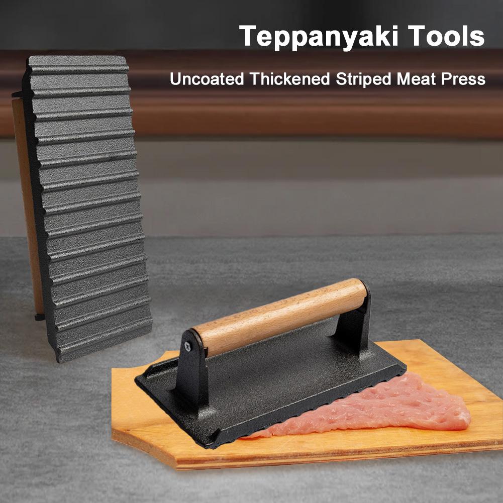 Cast Iron Round Heavy-Duty Steak Burger Press with Wooden Handle Kitchen Heavy Flat Steak Bacon Beef Press Hamburger Meat Press