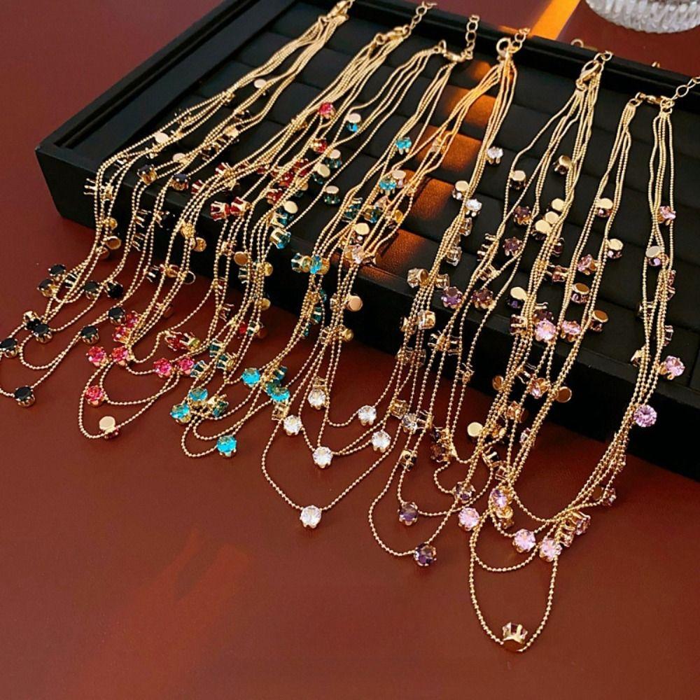 Elegant Vintage Rhinestone Necklace Exquisite Colored Crystal Necklace  Women