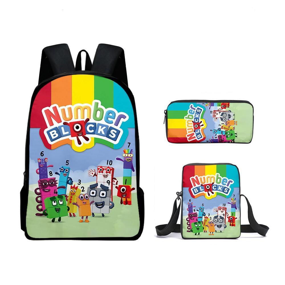 Digital Building Block Backpack Numberblocks Student Schoolbag Backpack Meal Bag Three-Piece Set