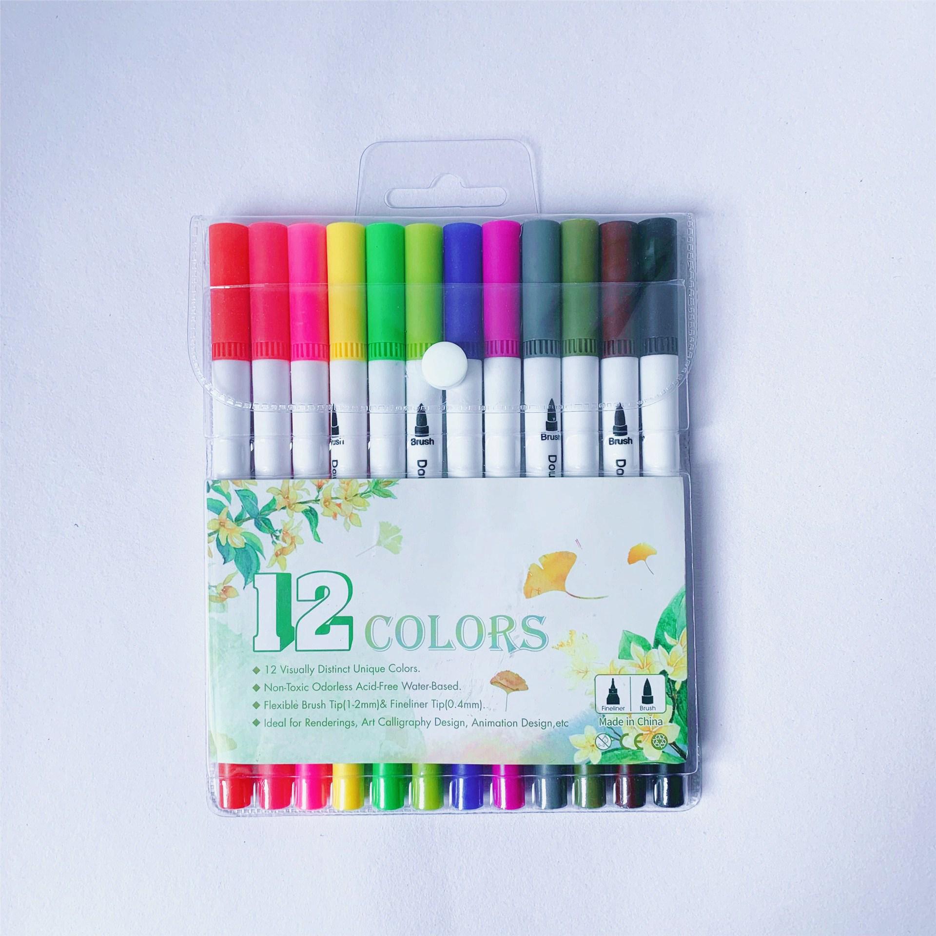 

Kawai Stationery Double Headed Watercolor Pen Set Colorful Soft Brush Childrens Hook Line Painting Water Based School Supplies