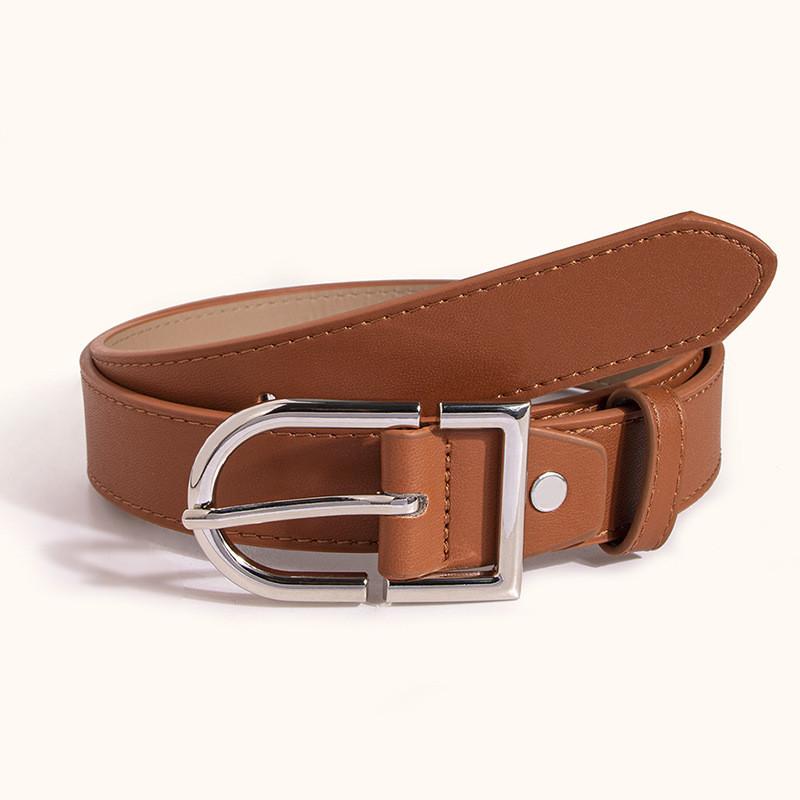 Women Leather Belt With Square Alloy Buckle And Adjustable Length