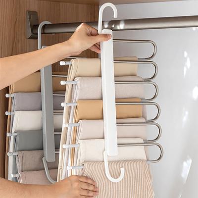 Zusammenklappbarer Hosenständer aus rostfreiem Edelstahl mit großer Kapazität, nahtlos, rutschfest, hervorragend belastbar, Schrank-Organizer für Jeans, Röcke, Schals und Hosen, vertikaler Aufbewahrungsbügel