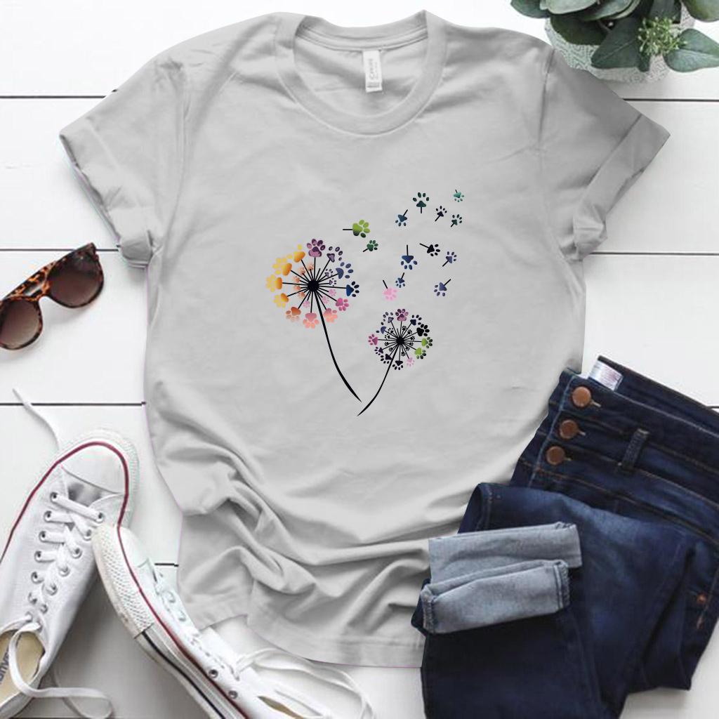 Color Dandelion Printed T Shirt Women Plus Size Summer Funny 90S T Shirt Female Short Sleeve