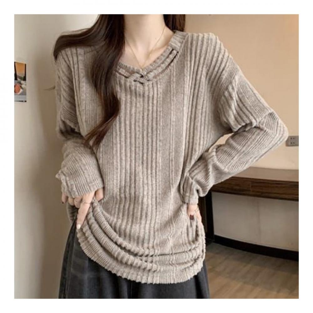 NaVaVa Men Ribbed V Neck Long sleeVe KniT T shirT Nk2335