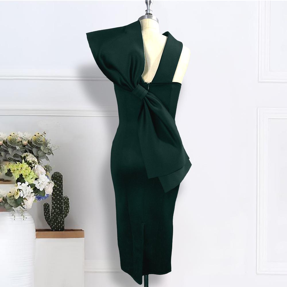 Women's Plus Size Halter Bow Backless Evening Gown - Sleeveless, High Waist, Slimming Dress