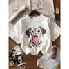 Funny Dalmatian Dog Graphic T-Shirt Cute Pink Bubble Gum Heart Glasses Tee Summer Harajuku Tops Women Men