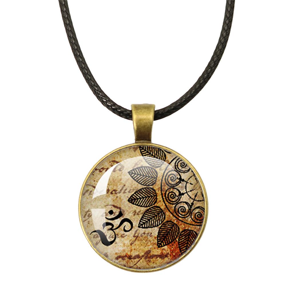 New Necklace Mandala Art Picture Rope Chain Glass Pendant Necklaces Sacred Geometry Yoga Om Fashion Jewelry Gift