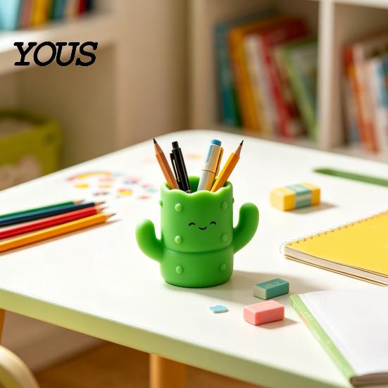Desktop Pen Organizer Cactus Shape Holder, 3D Printed Cute Pencil Organizer, Holder Storage Tube, for Makeup Brushes And Office Supplies Small Item